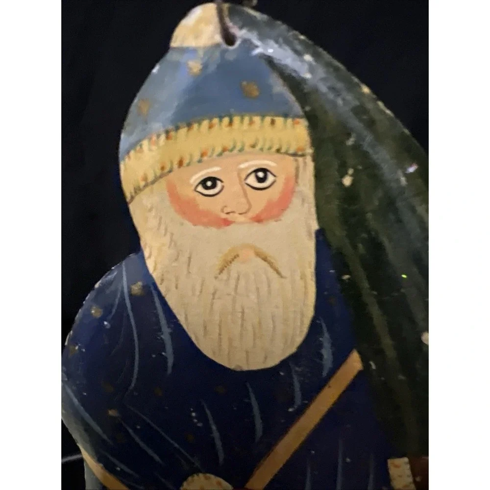 Vintage Hand Painted Folk Art Santa/ Father Christmas Ornament 7 In